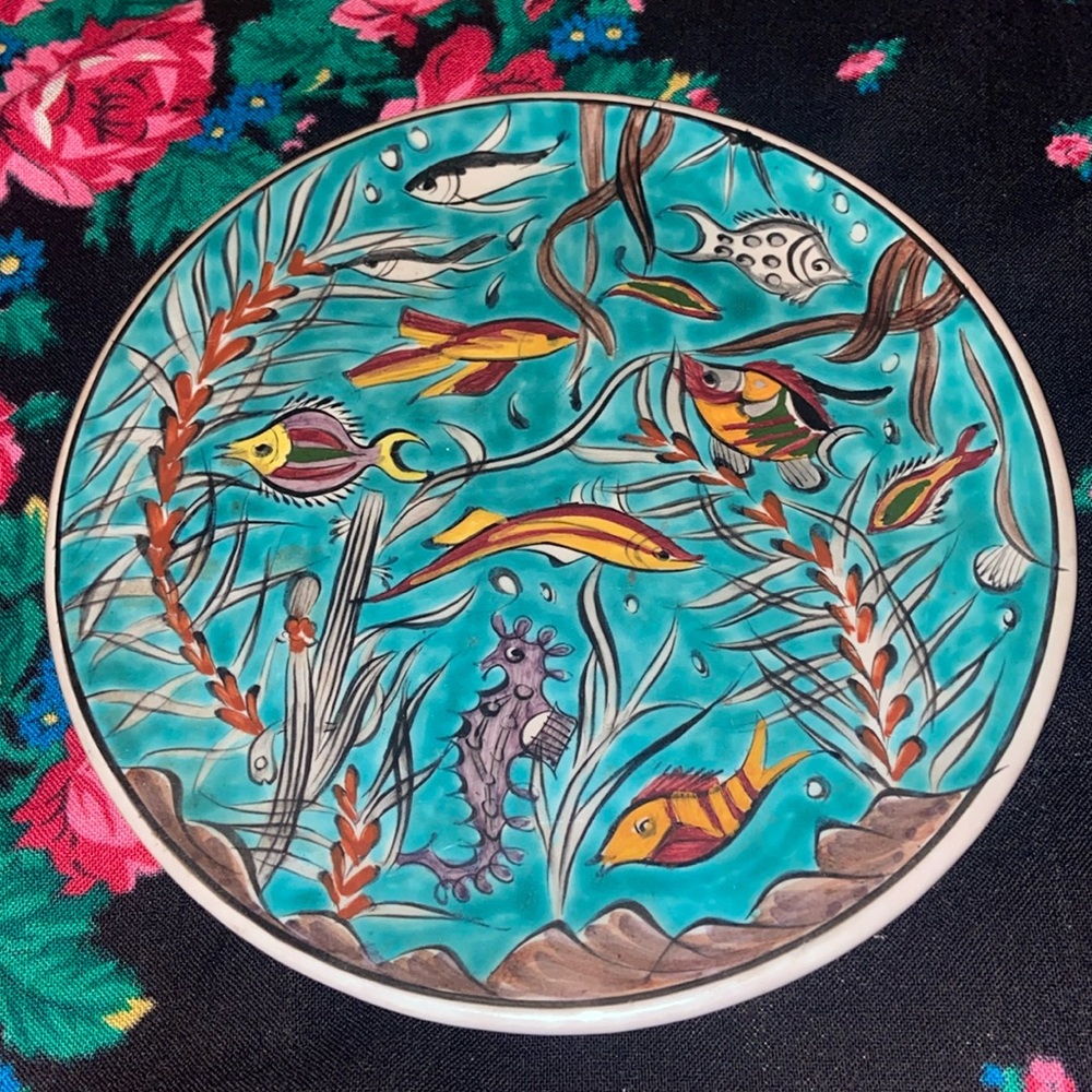 Vintage Karos pottery plate mid century modern sea life